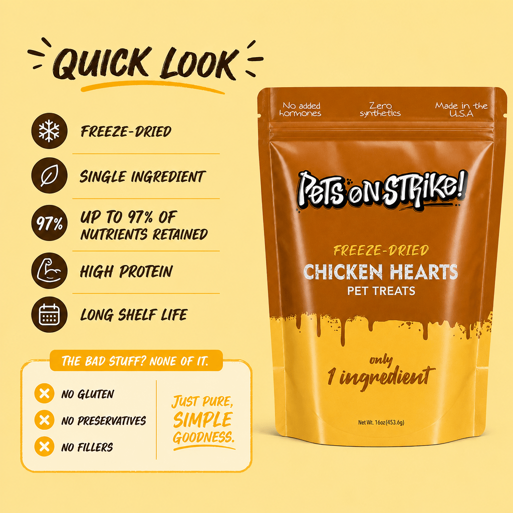Freeze Dried Raw Chicken Hearts - Pets On Strike